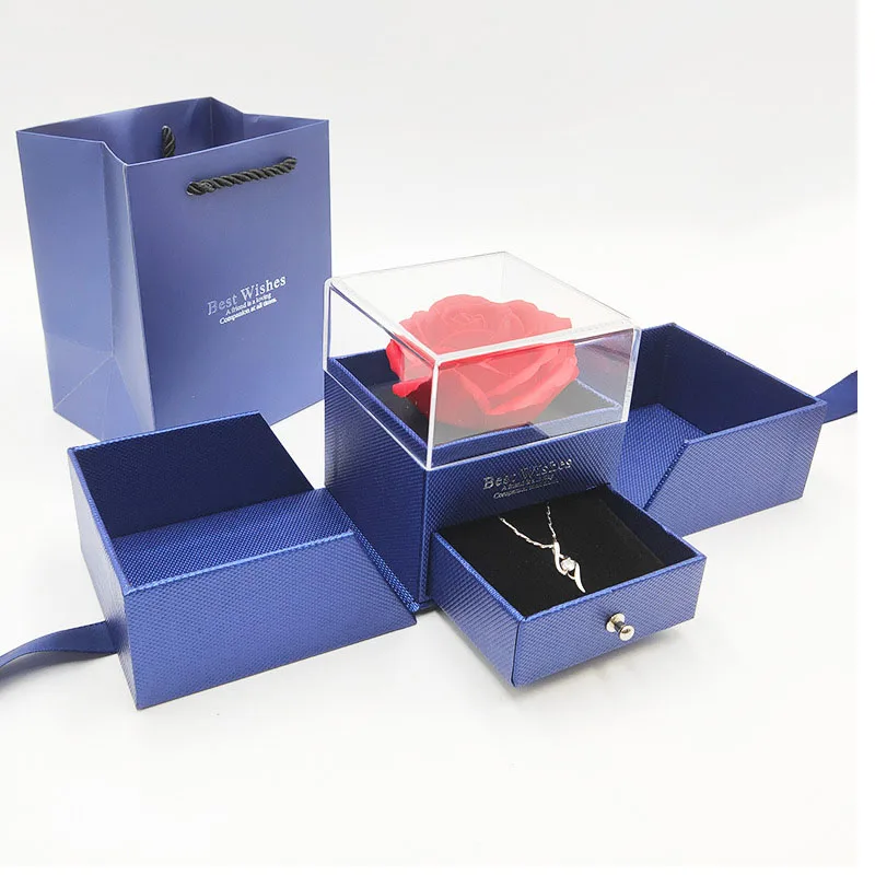 

Jewelry box Eternal flower Rose Jewelry box necklace ring earring gift box, Blue