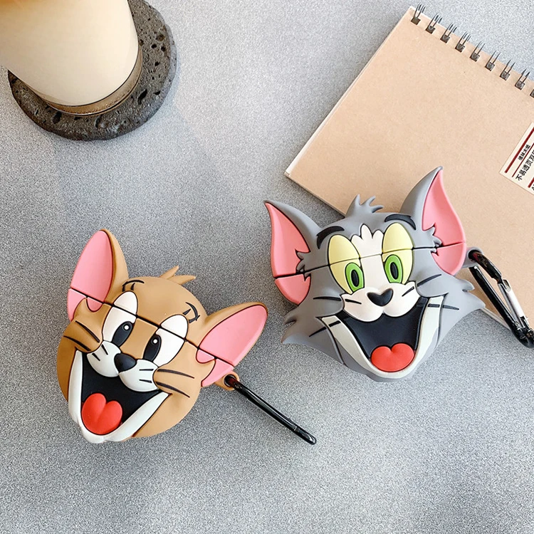 

hot sale custom designer 3d cute tom cat cartoon for airpods case silicone for airpods 1 2 case for airpods pro case