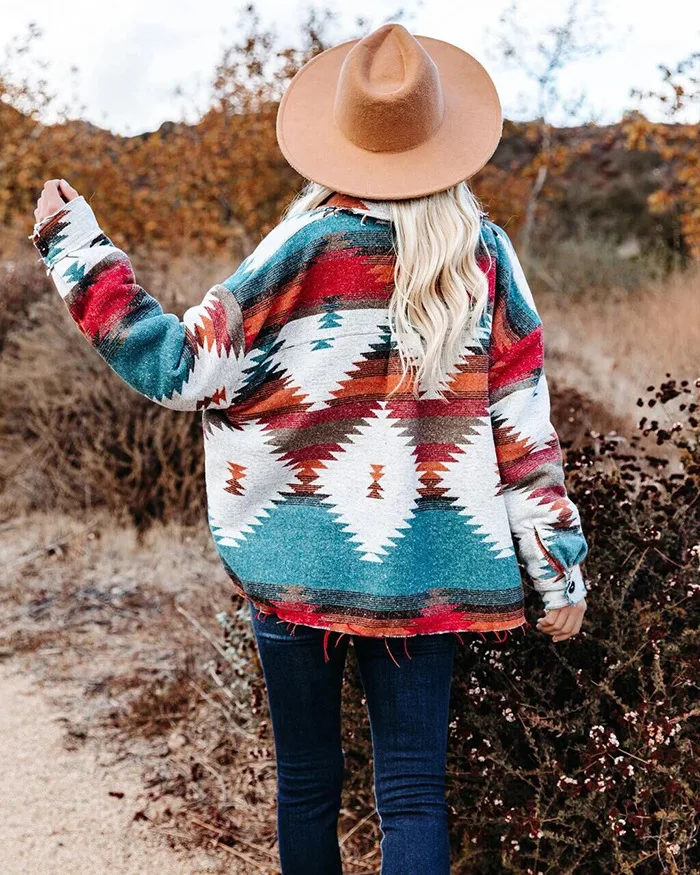 

Aztec women clothings retro flannel shirt jacket coat women aztec shacket