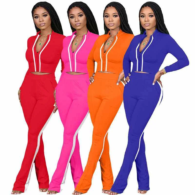 

Women Clothing Wholesale Sexy Zipper Casual Wear Tracksuit Track Suit 2 piece Women Sweatshirts Set