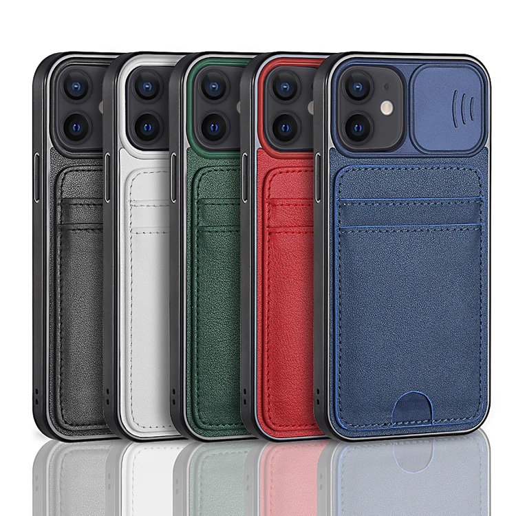 

Funsion Genuine Leather phone case bag custom logo Lens protective cover for iPhone 13 card holder phone case for phone
