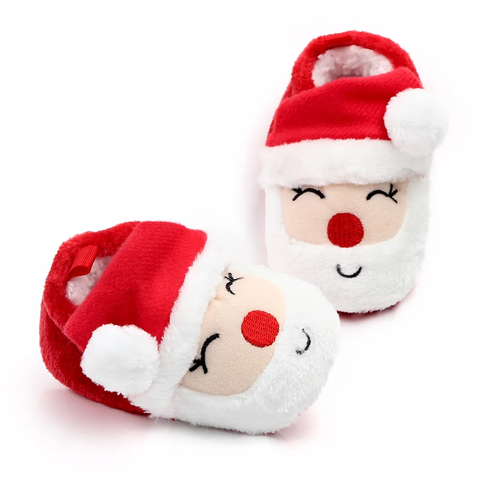 

2019 new arrival christmas design soft sole baby booties baby shoes, White/brown