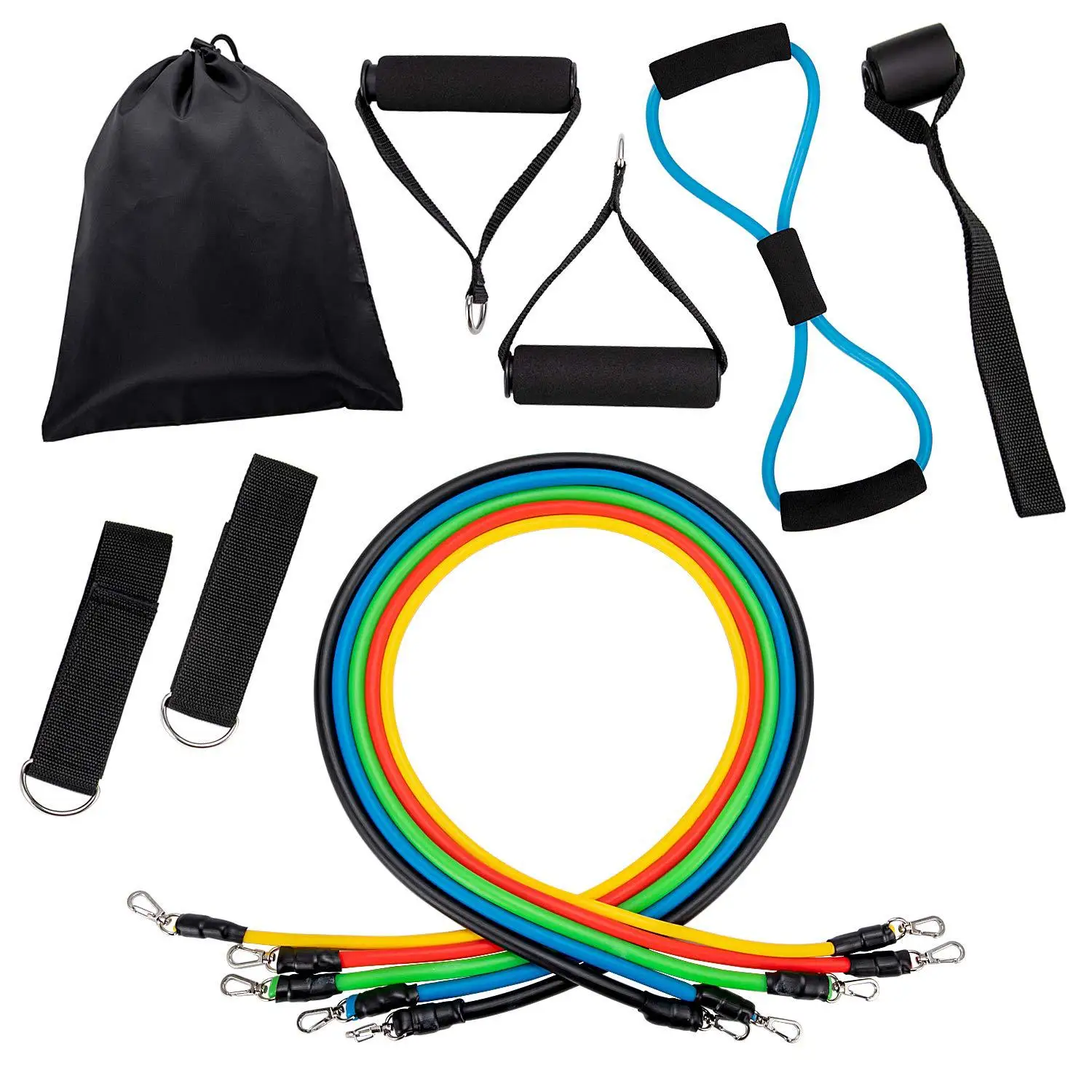 

Resistance Bands Workout Muscle Exercise Set Latex Bands Long Door Anchor Handles Pull up Fitness Home Gym Training Equipment, Yellow, red, blue, green, black