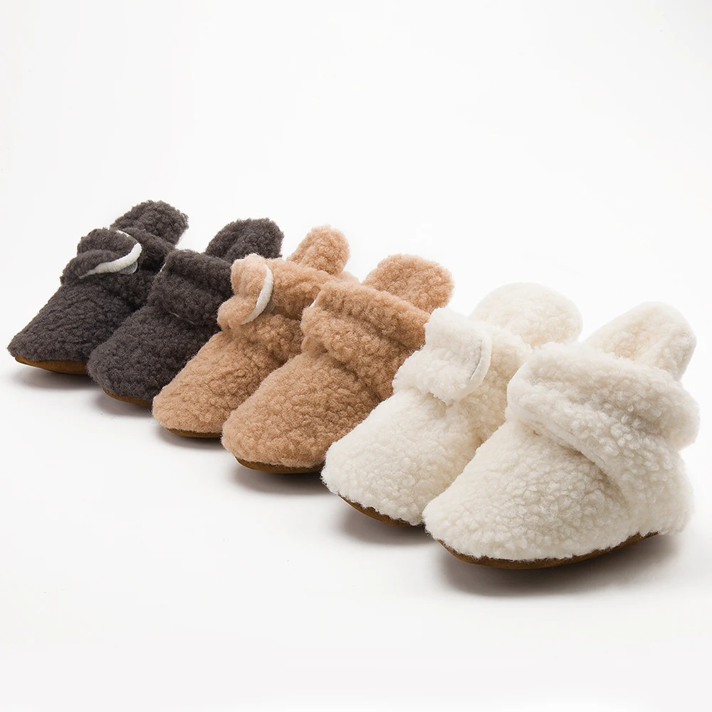

2021 Winter Baby Boy Girl Fleece Booties Soft Infant Toddler Shoes First Walkers Socks Anti-slip Warm Newborn Crib Shoes