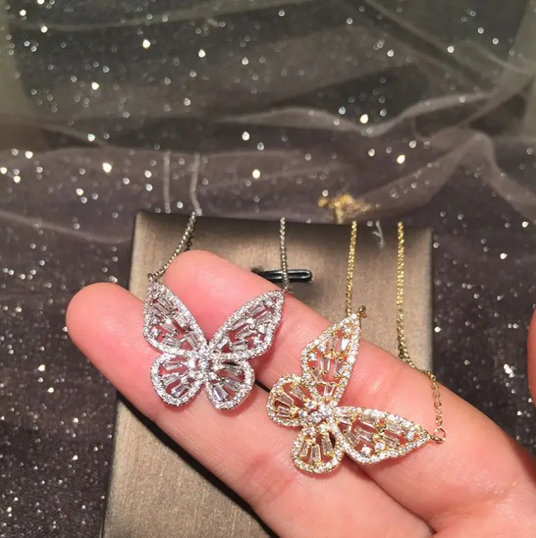 

Hollow butterfly necklace female zircon super fairy atmosphere ins butterfly clavicle chain necklace