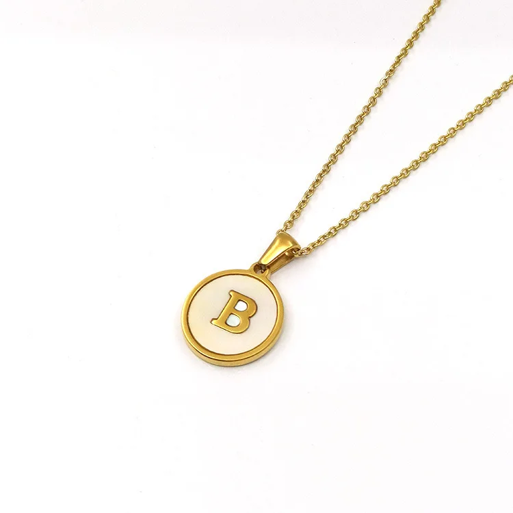 

Men and women New Stainless Steel Initial Charm Necklace Letter A-Z Shell Pendant Necklace with Gold Chain