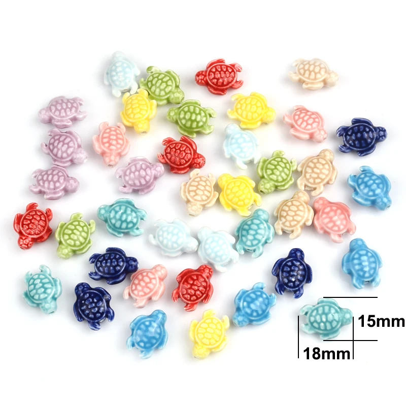 

10pcs Sea Turtle Shape 15x18MM Ceramic Beads Spacer Beads For Jewelry Making DIY, Multicolor