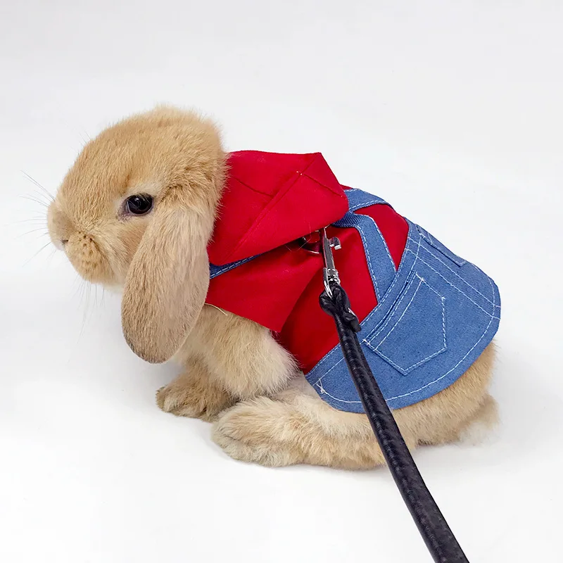 

Pet Bunny Clothes Guinea Pig Lop-eared Small Animal Rabbit Costume Accessories Rabbit Clothes with Leash, As photo
