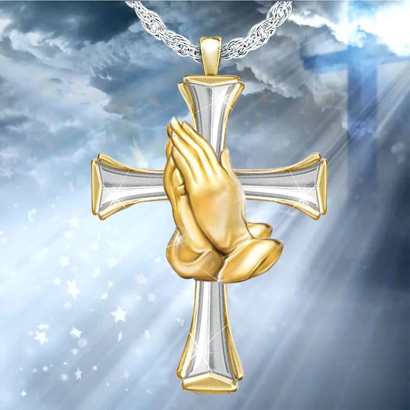 

Exquisite Creative Fashion Christian Decoration Jesus Faith Prayer Pendant Jewelry Hands Cross Blessing Necklace