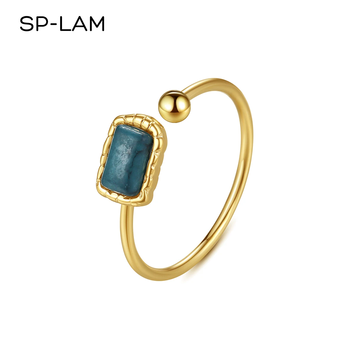 

SP-LAM Open Turquoise Stainless Steel  Lady Women Gold Ring for Woman
