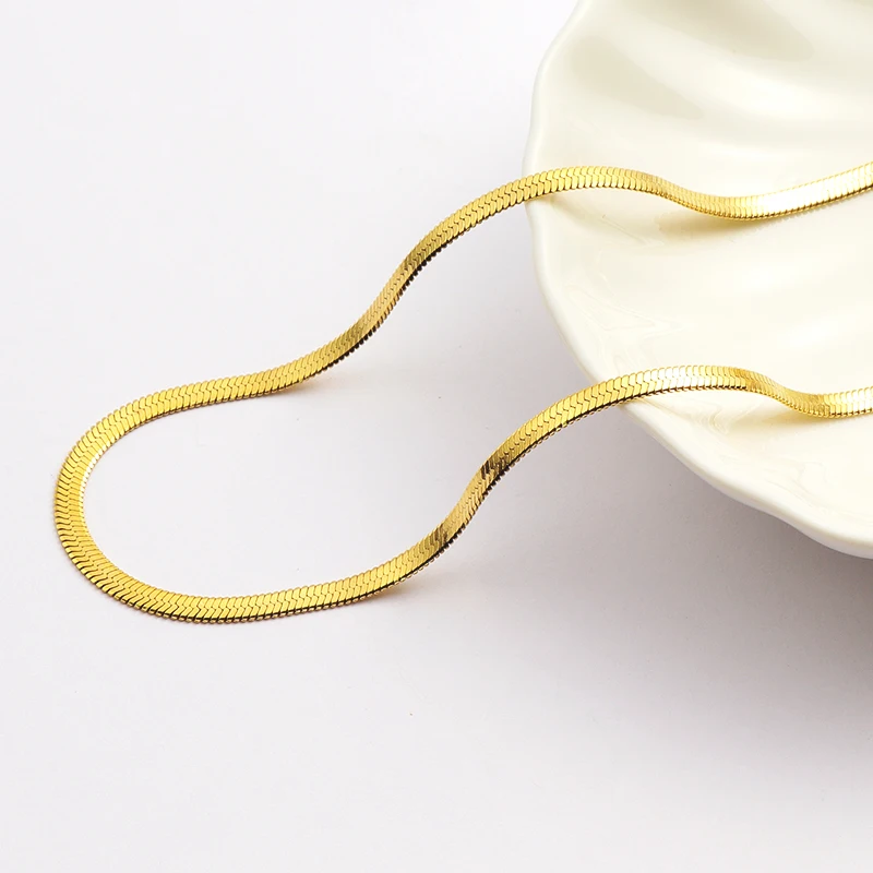 

Trendy Design 18K Gold Plated Stainless Steel Snake Chain Necklace Women Flat Herringbone Snake Chain Necklace Jewelry