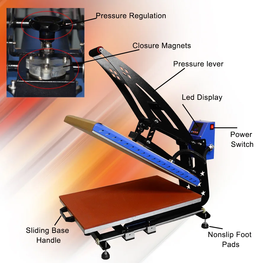 

Multifunction sublimation transfer 16x24 40x50 38*38 40x60 T shirt manual slide heat press machine 220v for shirt metal fabric