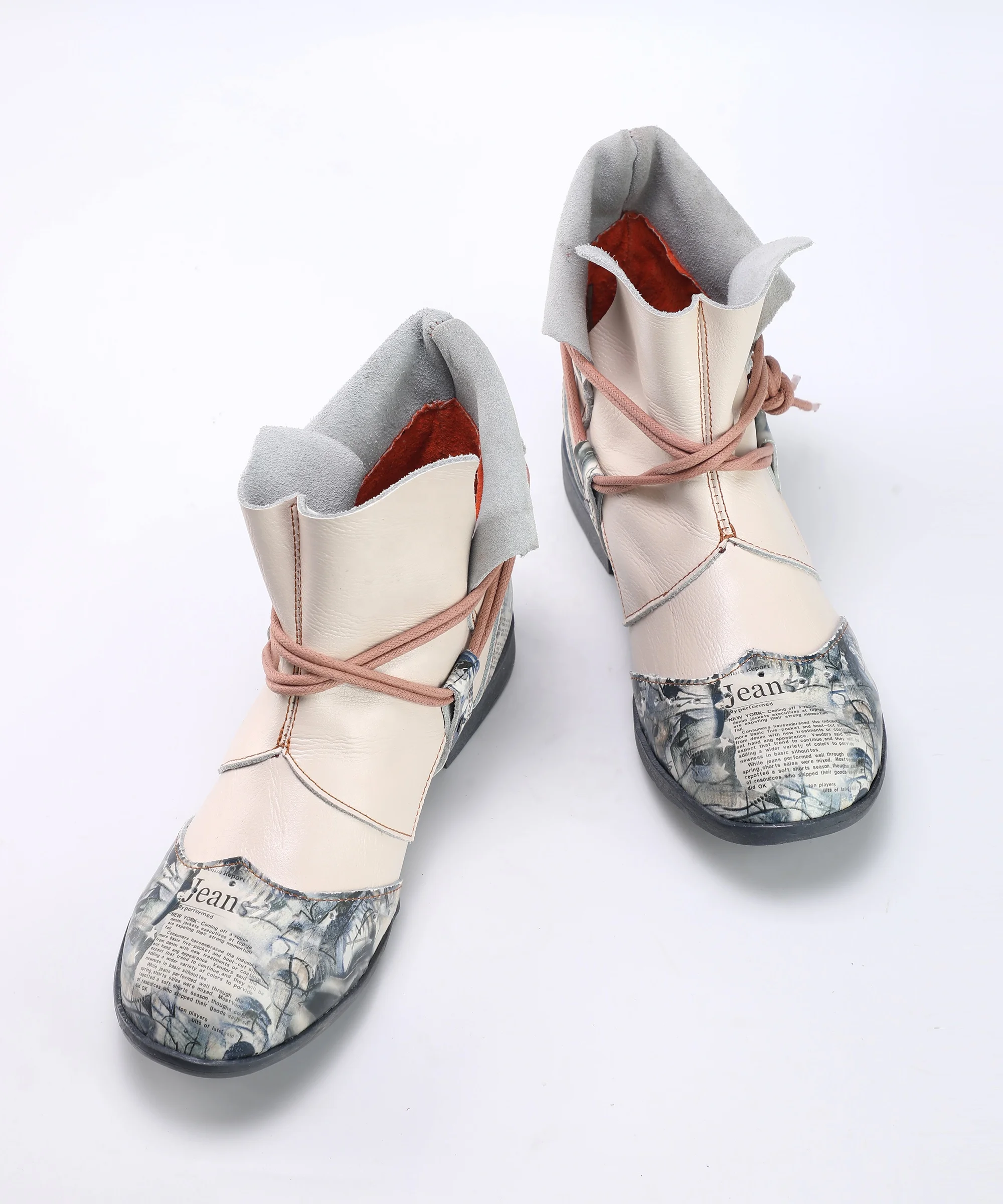 

Unlined Casual Boots Women Western Cowboy Style Light Weight Single Boots Soft Thick Leather Camouflage GENUINE Leather 4 Colors