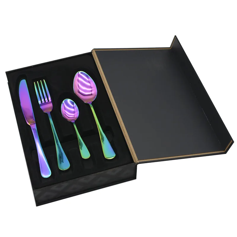 

Wooden Box Set Serve For 4 Or 6 People Stainless Steel Gold Flatware Cutlery Set 16pcs Or 24pcs, Silver, gold, rose gold, colorful, black