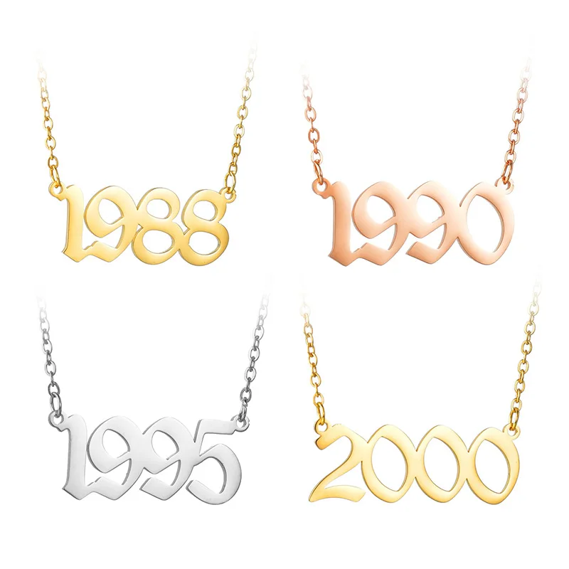 

18K Real Gold Plated Stainless Steel Birth Year Necklaces Gold Chains Arabic Number Choker Necklace for Lovers Gifts, Picture color