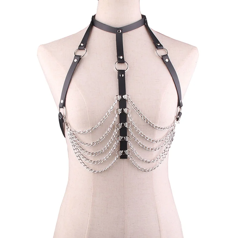 

Leather Designer Clothes Female Custom Necklace Sexy Breast Women Layer Chain Wholesale Body Jewelry, Picture shows