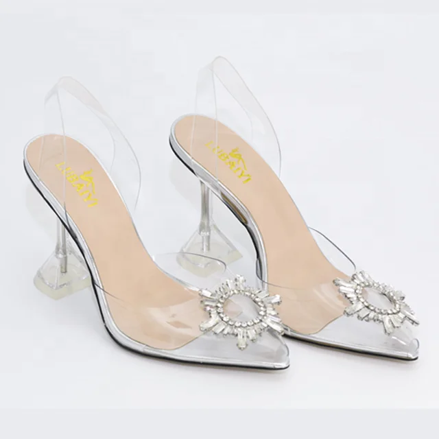 

New Design fashion transparent PVC med heel sandals ladies Slingback clear shoes women's pumps sandals