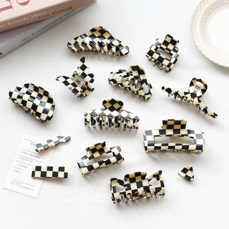 

Retro Big Black White Checkered Acetate Hair Jaw Claw Clip For Women Hair Accessories