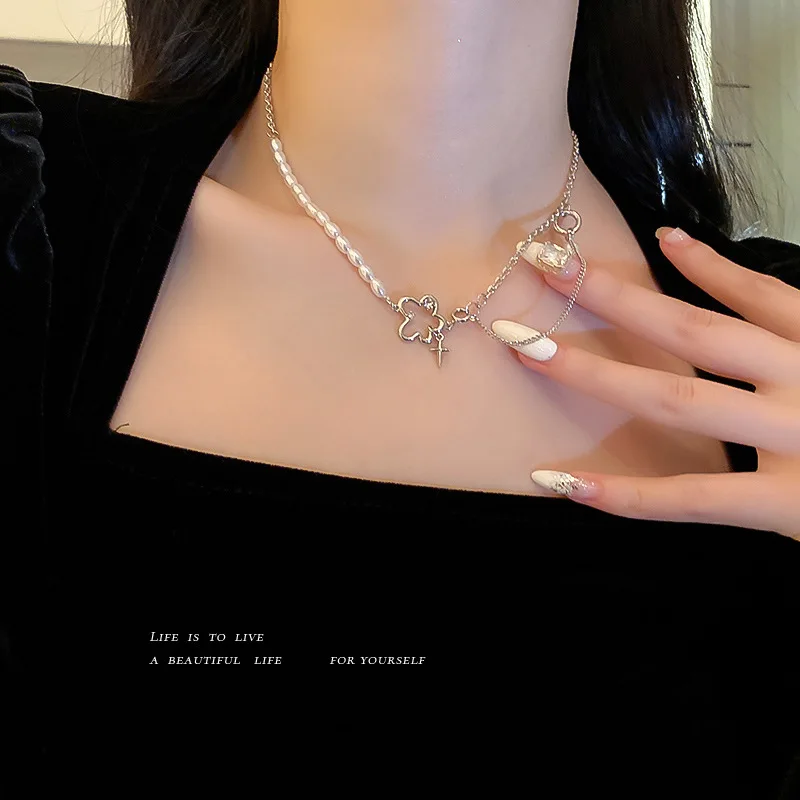 

fashion hollow flower freshwater pearl necklaces