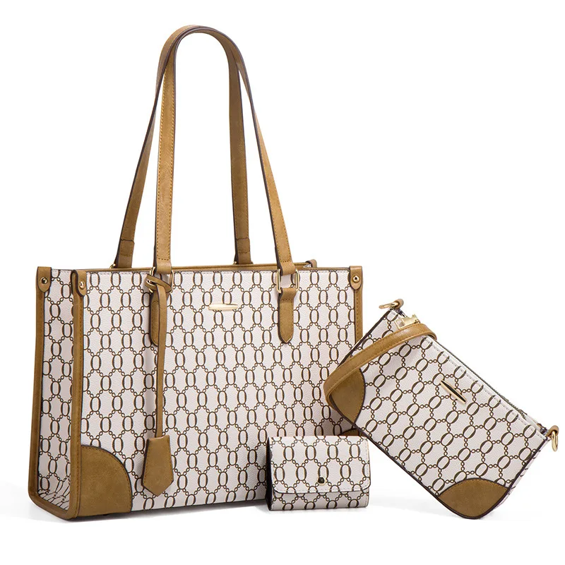

2022 Wholesale Fashion Leather Luxury Women Shoulder Ladies Tote Bag Female Handbag Set Handbags For Women Luxury Leather, Brown, white