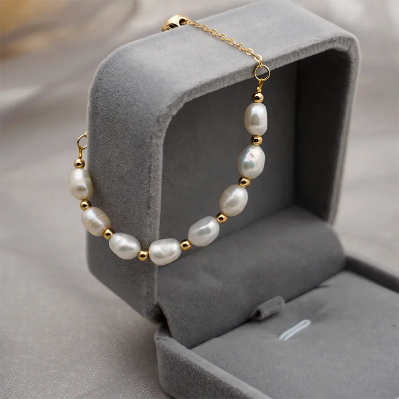 
Minimalist Design Natural Pearl Gold Bracelet Woman Fashion Personality Cuff Bracelet Jewelry 