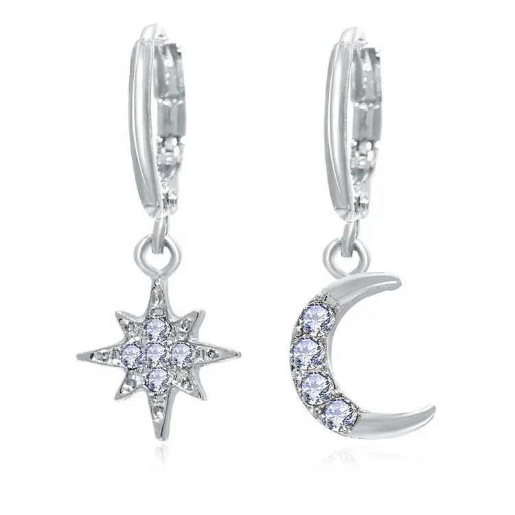 

New Asymmetrical Star and Moon Hoop Earrings for Women Alloy Gold Plated Earrings Hot Selling Jewelry