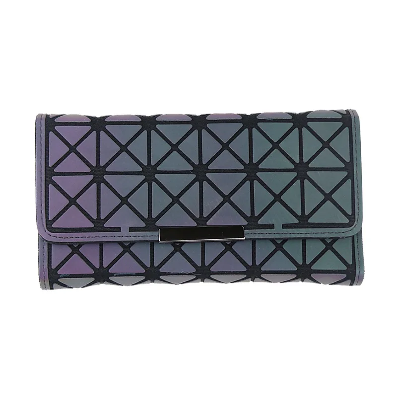 

Trending New Pu leather geometric rhombus luminous tri-fold women's color-changing clutch bag ladies purse