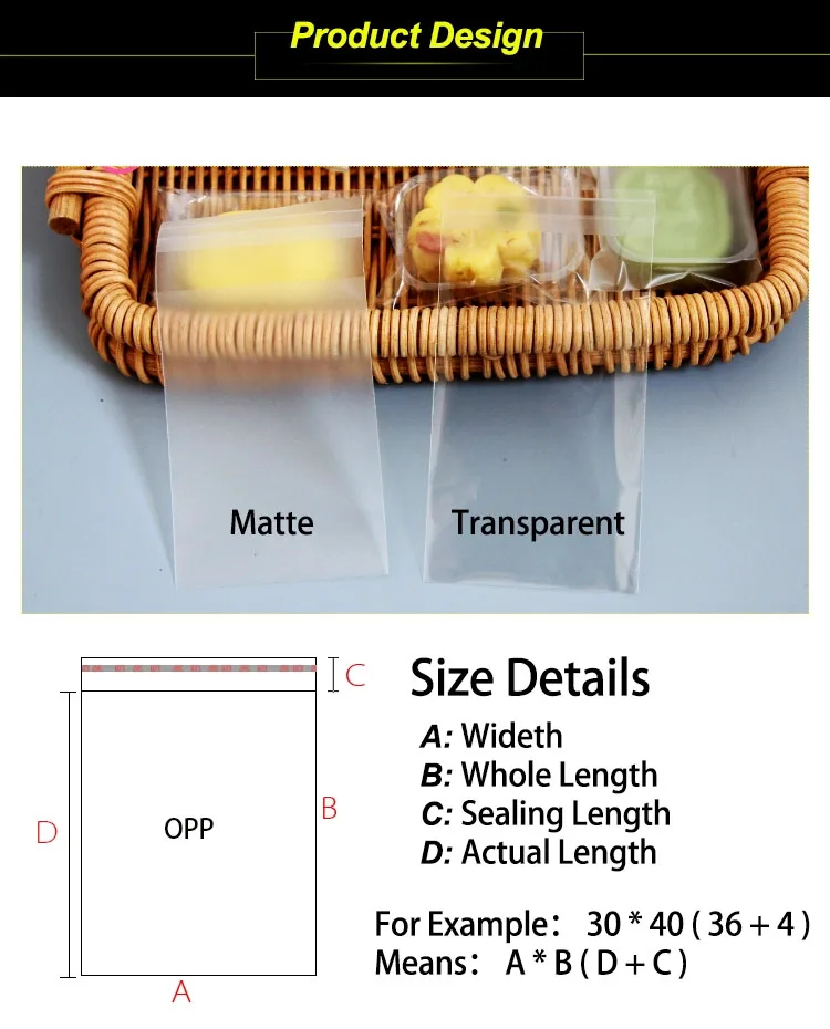 Resealable Transparent Custom Polybag Packaging Clear Plastic Poly Opp