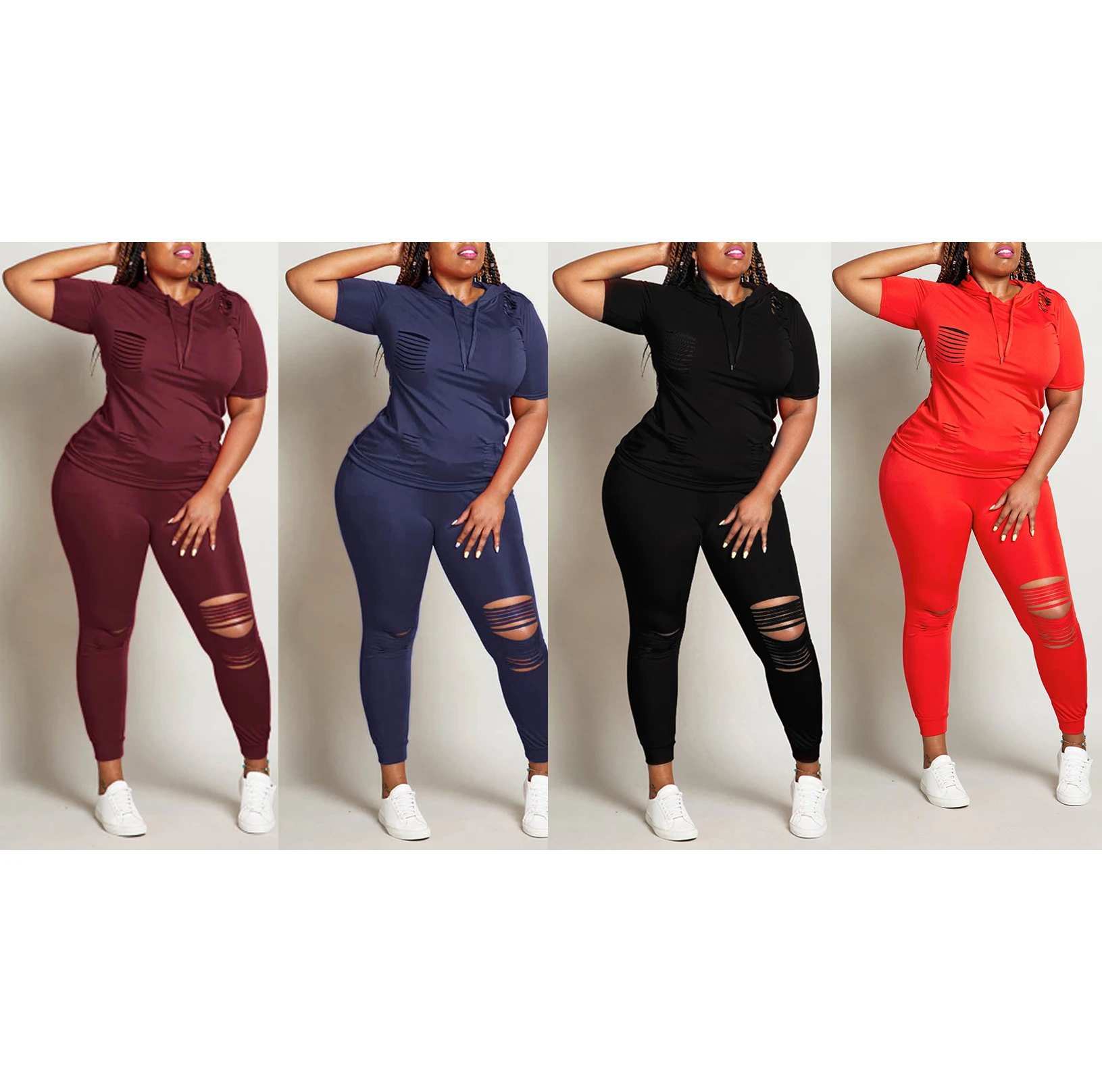 

New women's fashion casual solid color two-color burnt-out splicing two-piece hood LZ-749 #