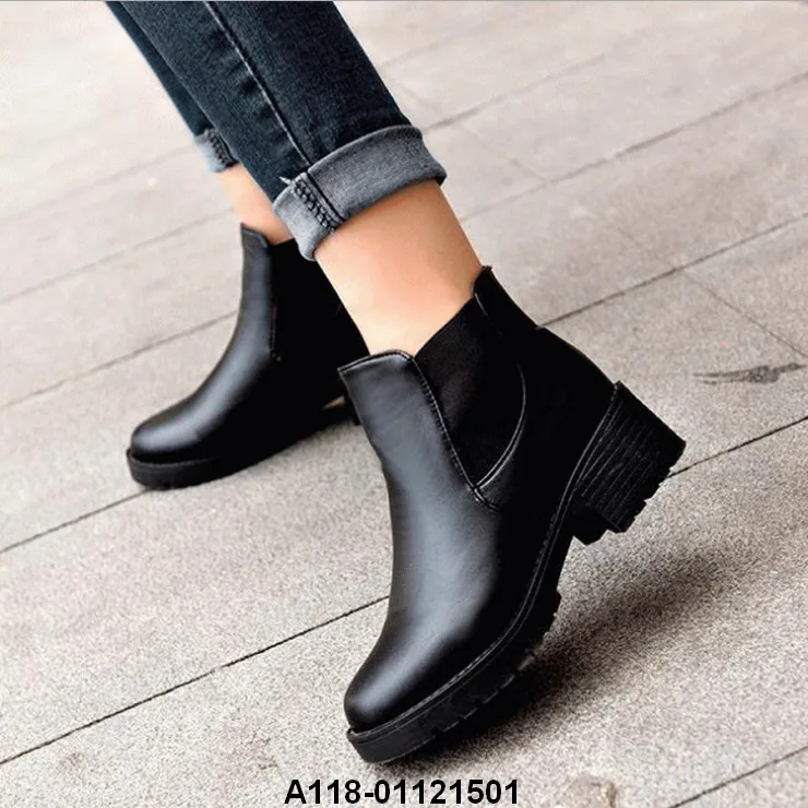 

WOMEN SHOES SLIP ON BOOTS LOW BLOCK HEEL ARTIFICIAL PU ANKLE BOOTS
