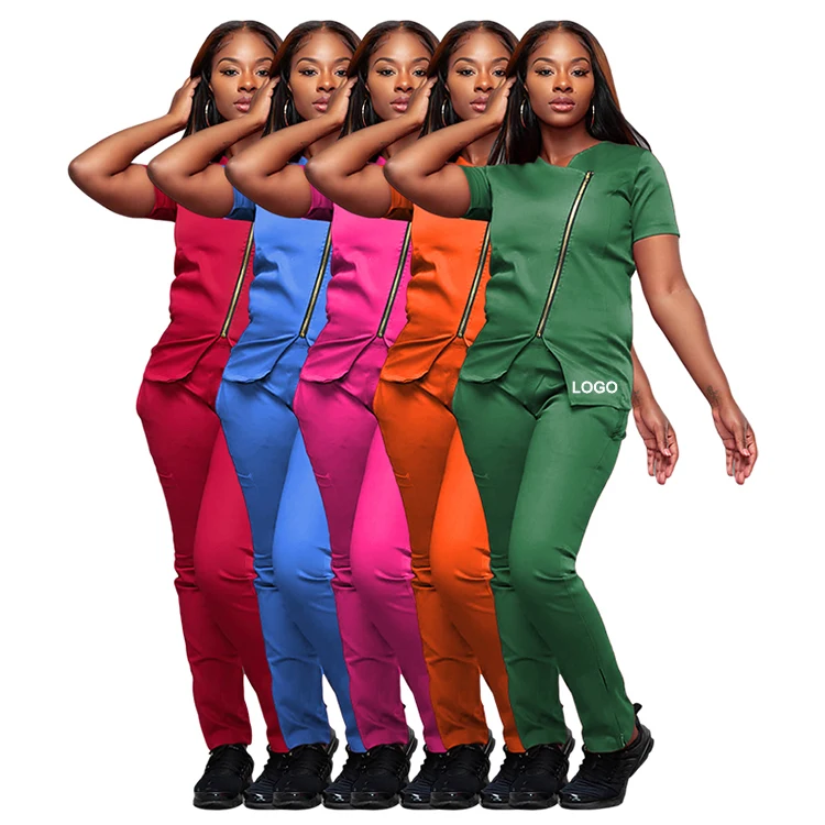 

Fashionable Stretch Medical Scrubs Hospital Uniform for Nurse,Printing Customized Nursing Hospital Uniforms, Blue, pink