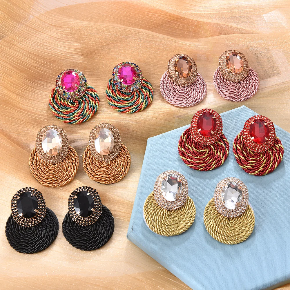 

Cross Border European and American New Hand Wound Knitting Retro Personality Earrings Diamond, Color