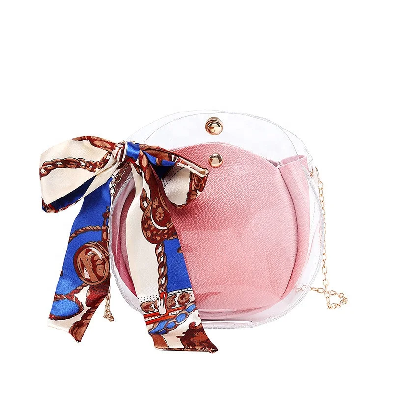 

Travel Streetwear Chain Transparent Printed Pu Leather Messenger Bag, Gray, blue, orange, pink