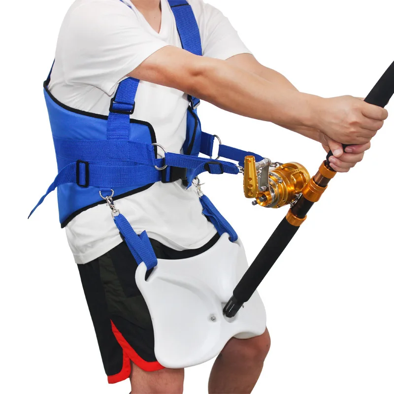 

Trolling Fishing Fighting Belt With Shoulder Harness Adjustable Pole Holder, Blue+white