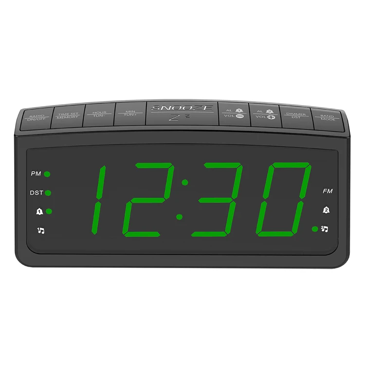

Amazon Hot Selling Desktop LED Modern Digital Alarm Clock with FM Radio for Home Decoration and Office Use, Black