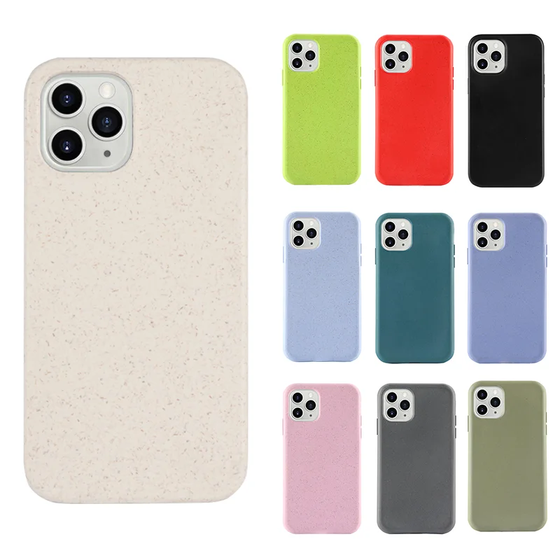 

100% pla luxury matte wheat straw flax shive material hemp bio degradable mobile phone case for iphone 12, Optional