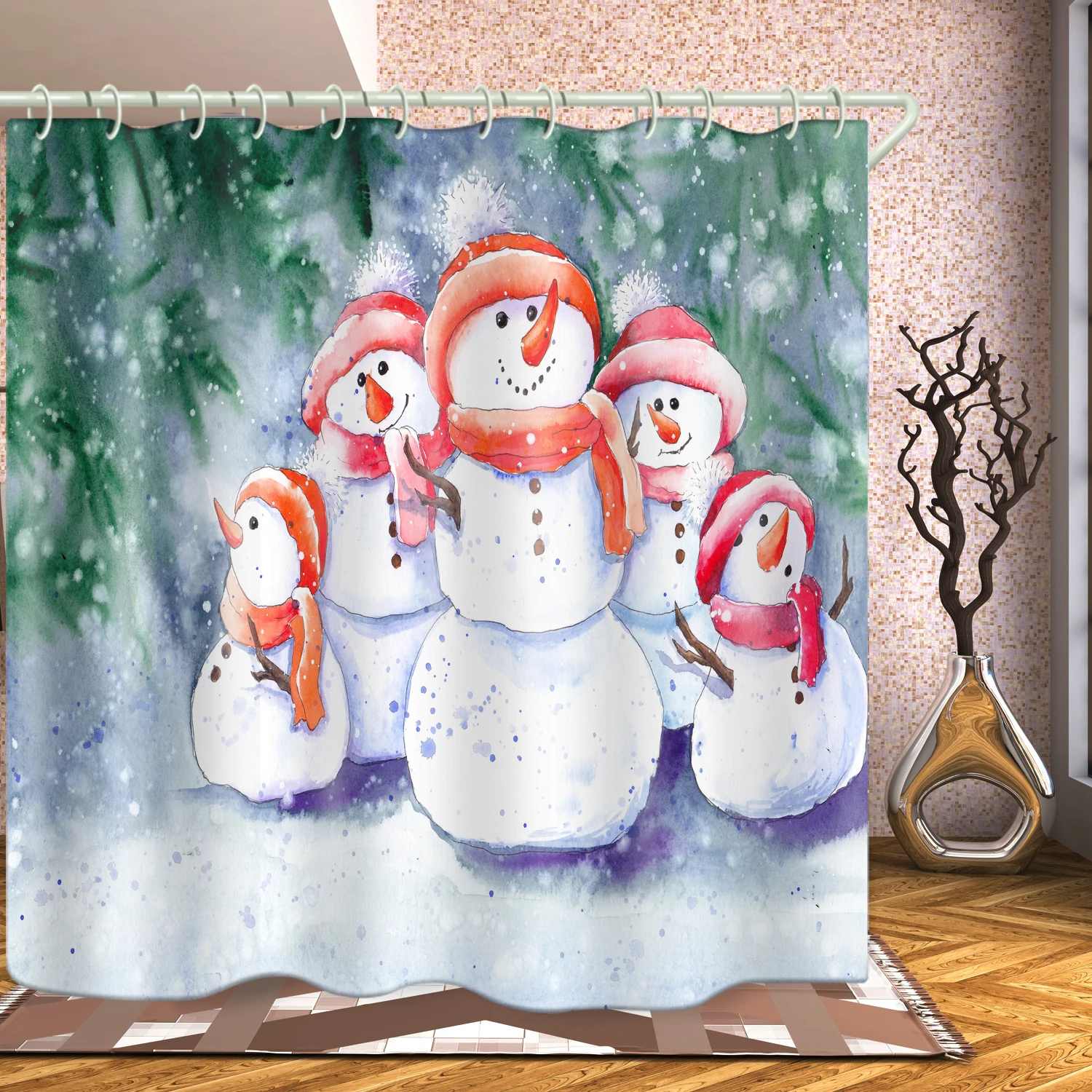 

Christmas snowman series theme bathroom decoration curtain waterproof shower curtain custom printed shower curtain, Picture