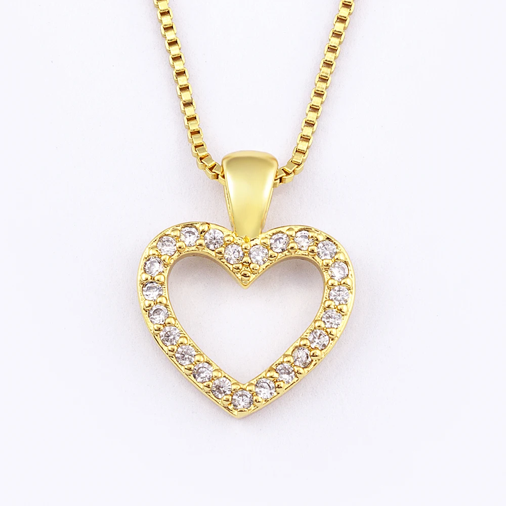 

High Quality Elegant Hollow Diamond Heart Long Necklace Cubic Zircon 18K Gold Plated Choker Women Wedding Jewelry Wholesale