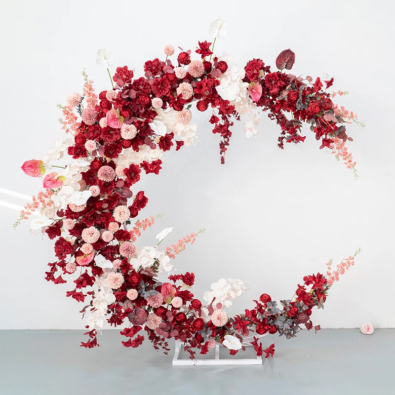 Vv278 Customized New Design Moon Shaped Flower Arch Red Backdrop Arch With Bracket for Proposal Wedding Home Event Decoration