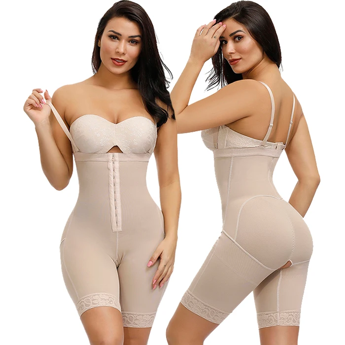 

Plus Size High Elasticity Tummy Control Adjustable Hooks Waist Shaper Slimming Women Full Body Shapewear, Nude and black