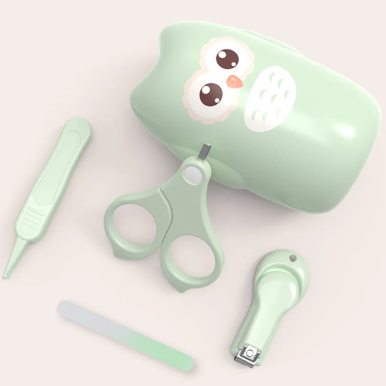 

Factory Wholesale 4pcs High Quality Cute Design Portable Travel Grooming Kit Baby Safe Health Care Kits With Box, Green / pink