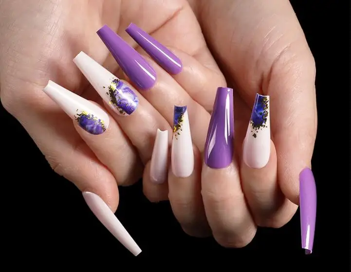 

24Pcs Hot Selling Long Ballet Nail Purple and White Wearable Removable Artificial Fingernails