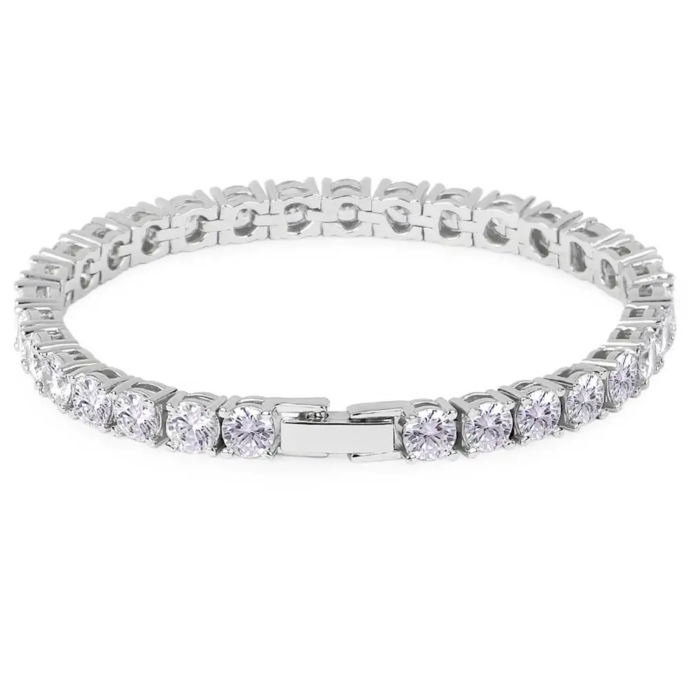 

KRKC&CO Hip Hop Jewelry 5MM 7inch Iced White Gold Tennis Bracelet Zirconia Tennis Bracelet, Gold plated