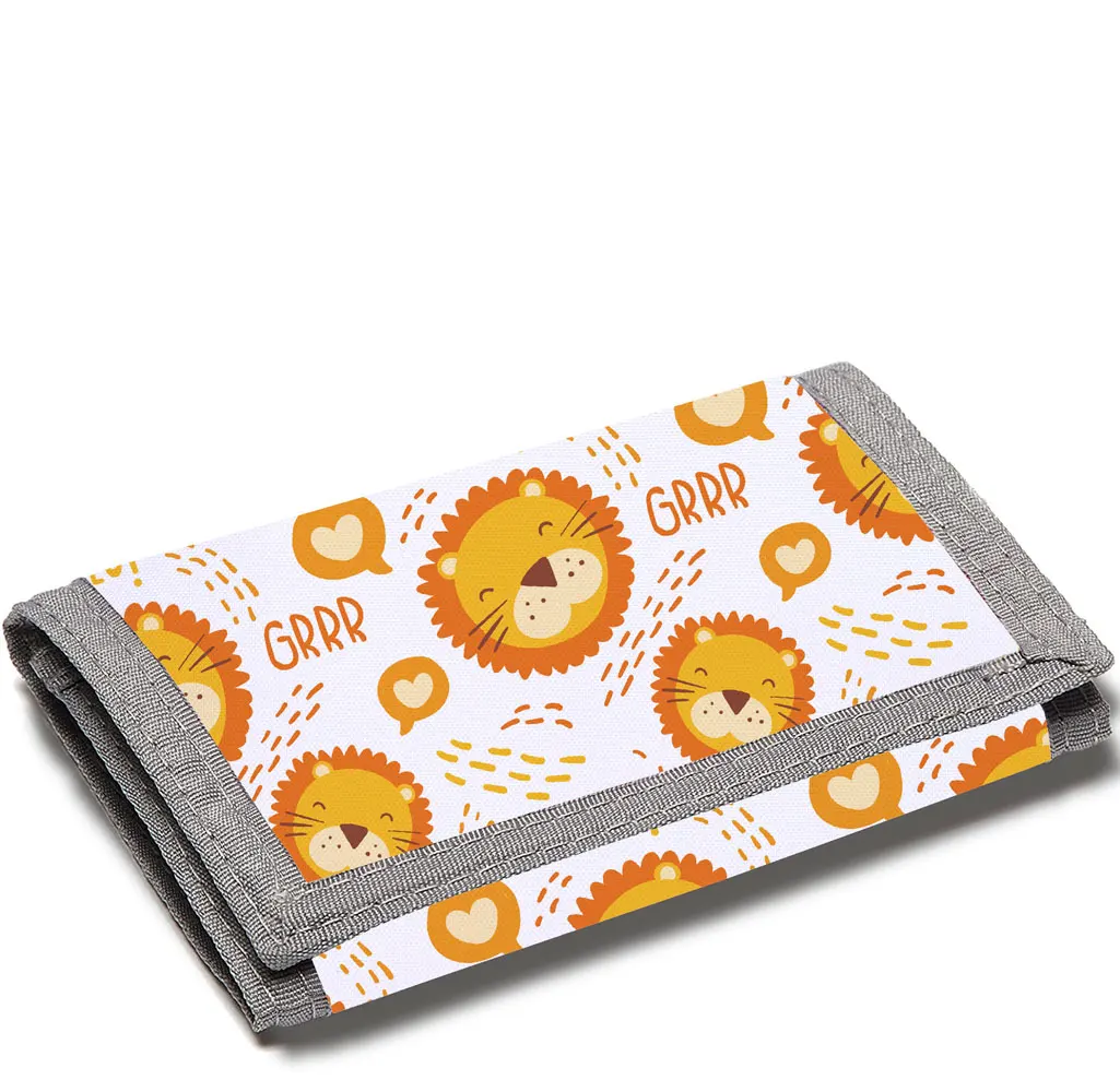 

Fashion multifunctional Custom design print on demand Cute Lion pattern zipper money clip children kids coin wallet purse