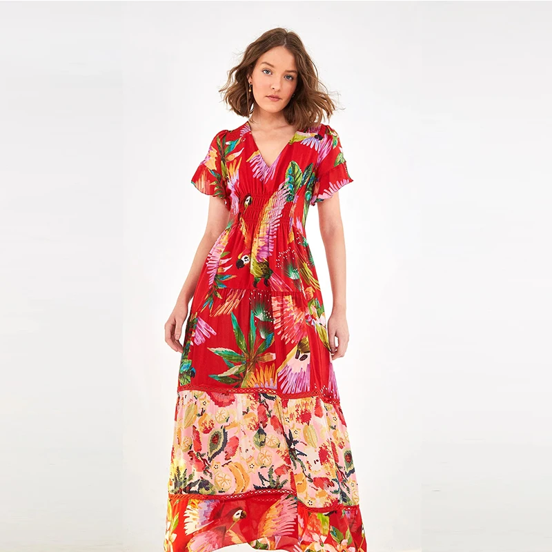 Custom Print High Quality Flower Woman Dress - Buy Long Flower Dress ...
