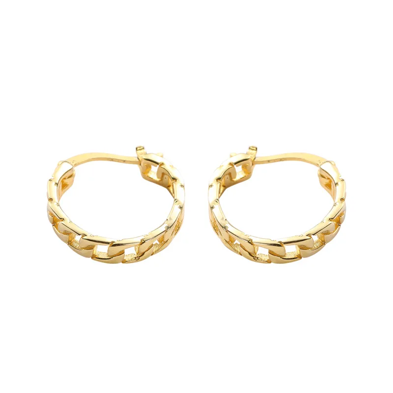 

Retro Link Chain Hoop Earrings Nickel Free Jewelry Accessories 925 Sterling Silver Gold Plated Cuban Link Earrings Women