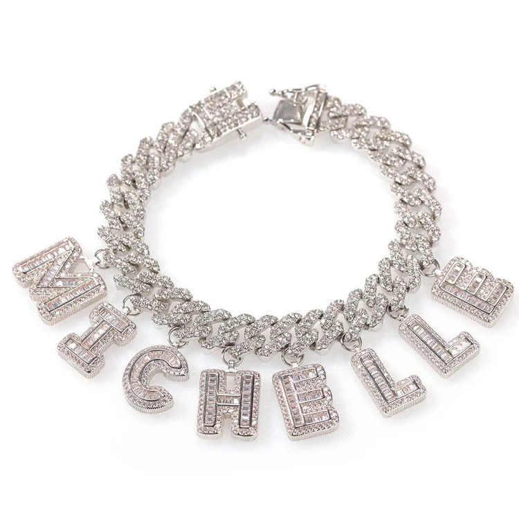 

Factory Wholesale Bling HipHop stainless steel cuban necklace letter pendant necklace letter jewelry necklace, Gold/silver