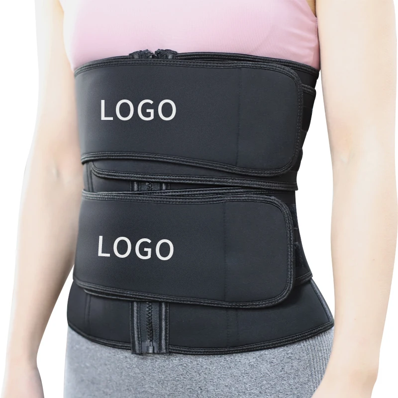 

Customized Logo double belt waist trainer tights plus size waist trainer in 6x, Black