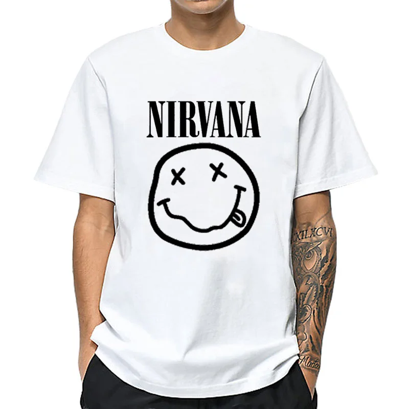 

singer Nirvana T-shirt Men Women Summer Cotton Top Tees Print Smiling Face T shirt Men O-neck Short Sleeve Fashion Black Tshirt