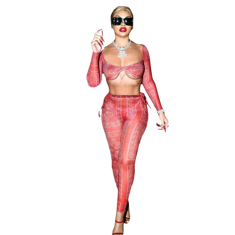 

BL21T0005 Womens 2021 Long Sleeve Sets Prtinted Red 2 Piece Women Jogger Sweat Pants Casual Set, Picture